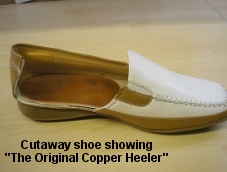 Cutaway shoe showing The Original Copper Heeler