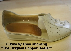 Cutaway shoe showing The Original Copper Heeler